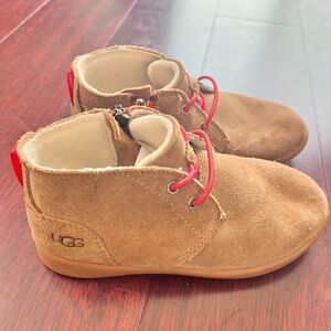 UGG Kids Kristjan Chestnut Suede Ankle Boots with Red Laces US 11 Preppy Gorp